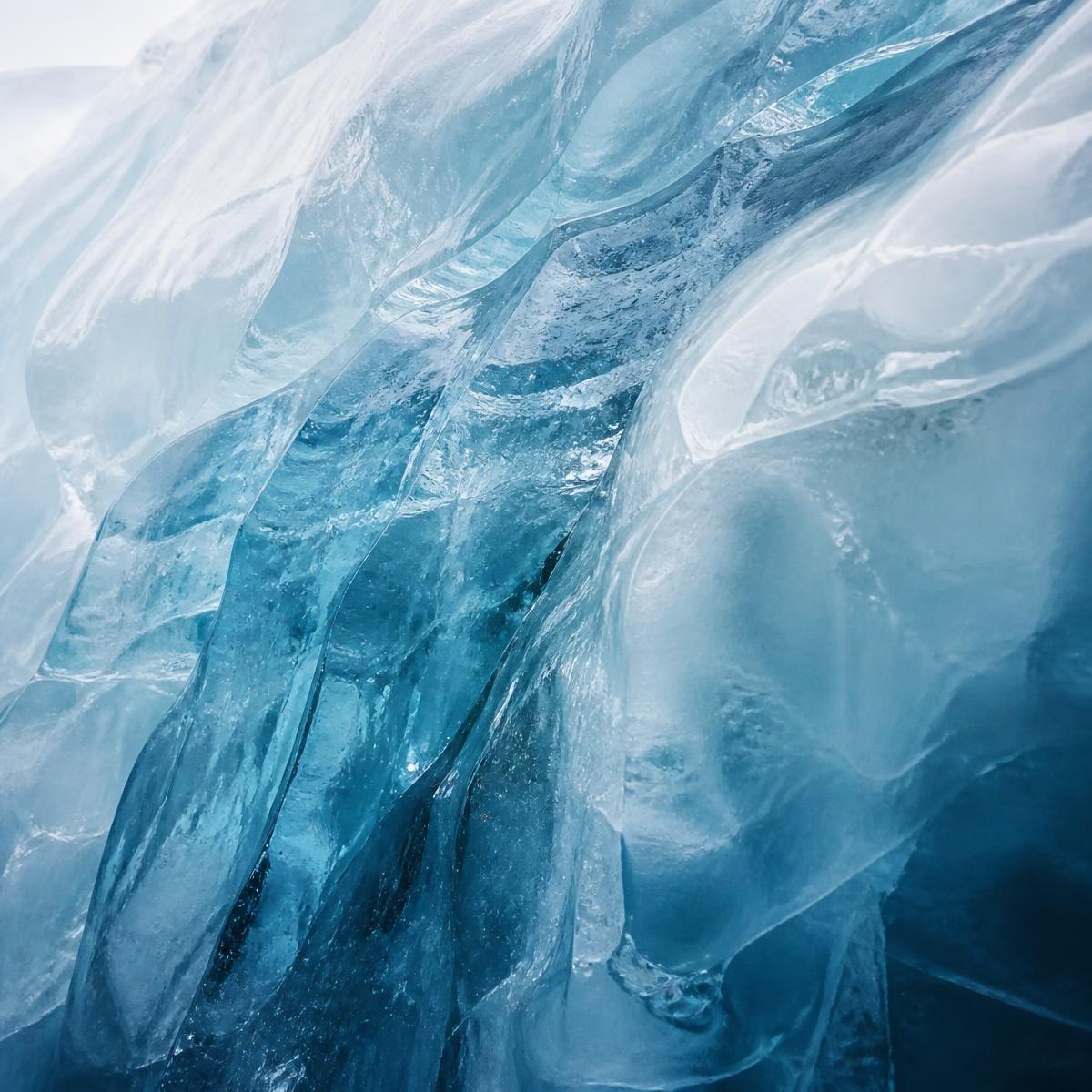 Close detail of clear blue glacial ice